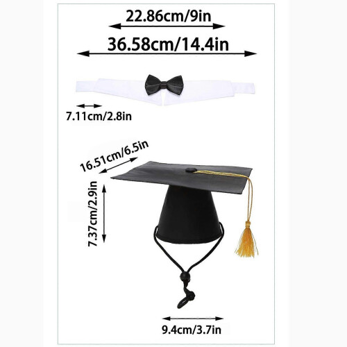 (D, One Size) Graduation Cap Bow Tie Necktie Tassels Set 2