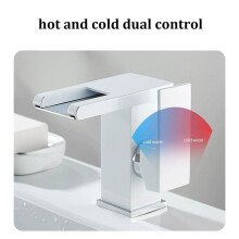 Torneira de Banheiro com Cascata de Água LED de 3 Cores, Misturador Quente e Frio, Torneira de Latão para Pia de Bancada B