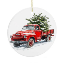 Vintage Red Truck Ceramic Christmas Ornament 1 Pack