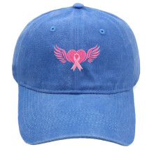 Pink Ribbon Baseball Cap Vintage Washed Distressed Wings