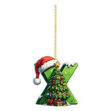 Acrylic Christmas Tree Pendant Ornament Green 26 Letters