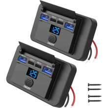 2 Pack 12V USB-Uttag Ytor Montera 4 Portar med Voltmeter, Dubbel PD och QC3.0 Bil USB-Port Laddare Uttag
