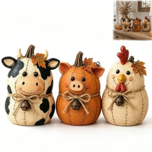 Ensemble de Décorations D'Amis Citrouilles de Ferme Rustique, Ornement Saisonnier pour la Décoration de la Maison, pour la Cheminée,