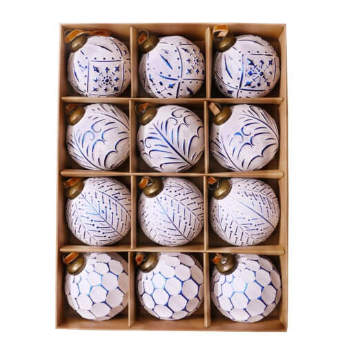 Christmas Ball Ornaments White Blue 12PCS 80mm