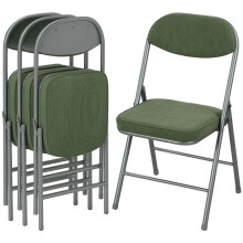 Set of Four Folding Corduroy Seat Chairs - Green
