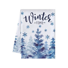 Winter Wonderland Dish Towel Blue Snowman Forest 24x16 Inch