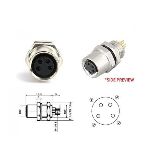 M8 Sensor Connector Panel Mount Waterproof Flange Socket A