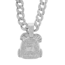 Hip Hop Money Bag Pendant Necklace with 15mm Crystal Cuban
