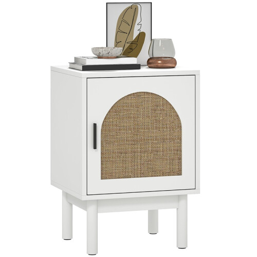 Rattan Bedside Table for Bedroom - White