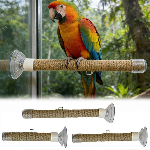 (16cm) Suction Cup Parrot Perch Window Portable Shower Perch Interactive Rope Toy Cage Accessory 1