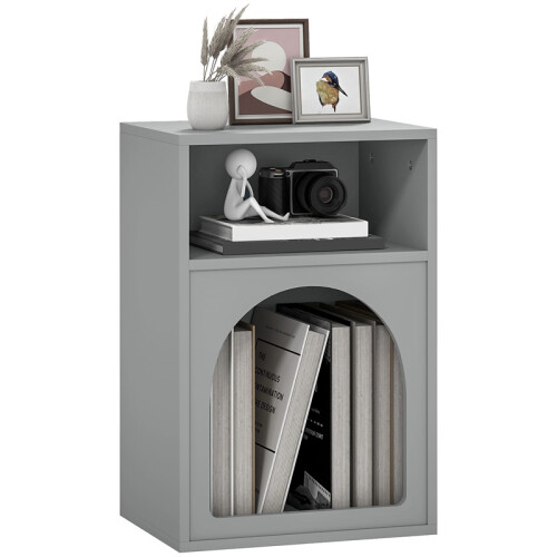 Bedside Table with 2 Open Compartments - Grey