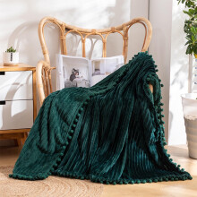 Green Fleece Throw Blanket 60x80 inches Soft Plush Striped