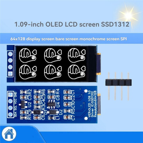 1.09inch OLED Display Screen SSD1312 64x128 Resolution Monochrome Display SPI High-Resolution Display 1