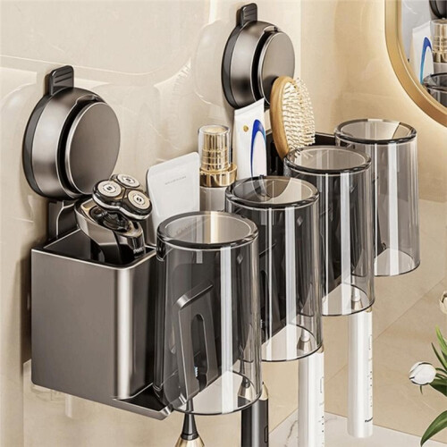 Suction Cup Toothbrush Storage Rack Wall-Mounted Integrated Hook Toothpaste Dispenser Rust-Proof Detachable 2