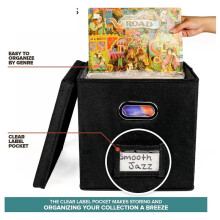 Vinyl Record Storage Box for 50+ Albums, Stylish Crate for LPs, Moving & Home Organizer