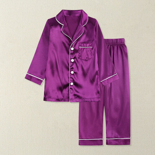 Kids Silk Pajama Set Satin 2-Piece Long Sleeve Button-Down 2