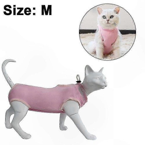 (Pink, M) Soft Post-Surgery Cat Recovery Suit Abdominal Wound Protective Pajama 1