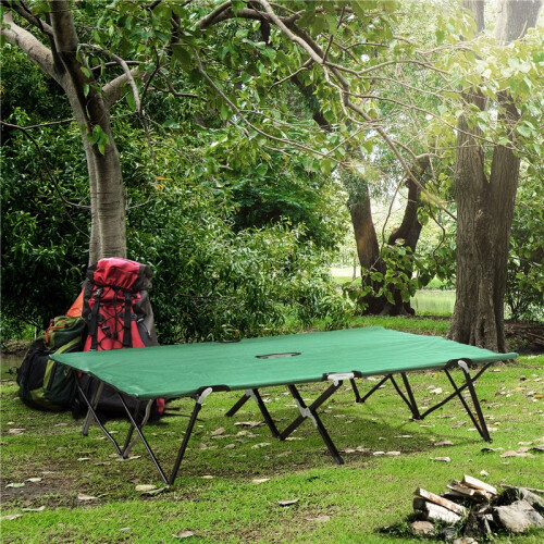 Double Camping Cot Bed, with Bag - Green 2