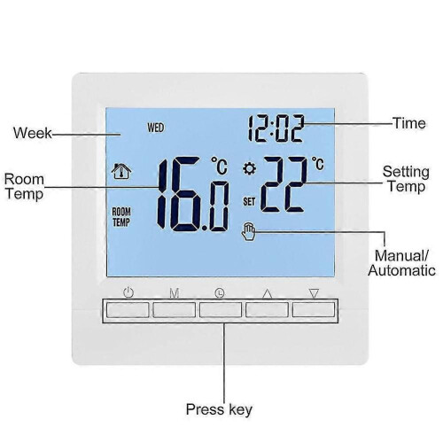 (Blue Backlight) Digital Programmable Gas Boiler Thermostat Intelligent Room Temp Regulator Energy Saving 2
