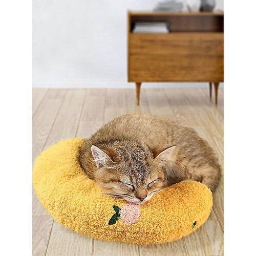 (Yellow) Soft Polyester PP Cotton Cat Pillow for Deep Sleep - Cute Pet Accessory 1