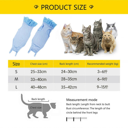 (Light Blue, M) Post-Surgery Cat Bodysuit for Wound Healing and Castration Protective Garment Green Size S 2