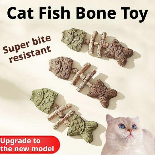 (C, 1pcs) Bâtonnet dentaire créatif pour chat en bois, arête de poisson, herbe à chat D7U2 1