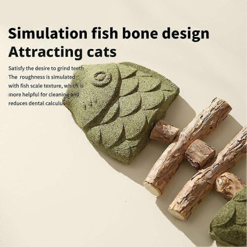 (B, 1pcs) Bâtonnet dentaire créatif pour chat en bois, arête de poisson, herbe à chat D7U2 2
