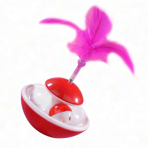 (Red) Feather Bell Tumbler Interactive Cat Toy Gift 2