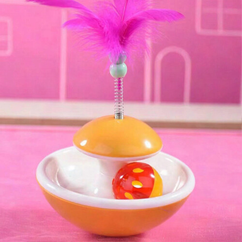 (Yellow) Feather Bell Tumbler Interactive Cat Toy Gift 1