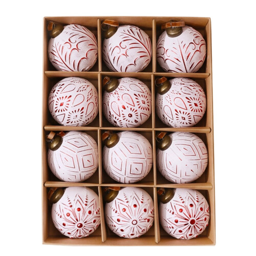 Christmas Ball Ornaments White Red 12PCS 80mm