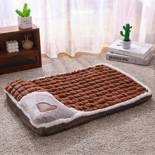 (Green, M) Thickened Cozy Pet Bed with Removable Pillow for Winter Warmth 2