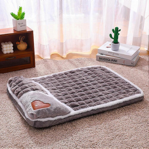 (Grey, S) Thickened Cozy Pet Bed with Removable Pillow for Winter Warmth 2