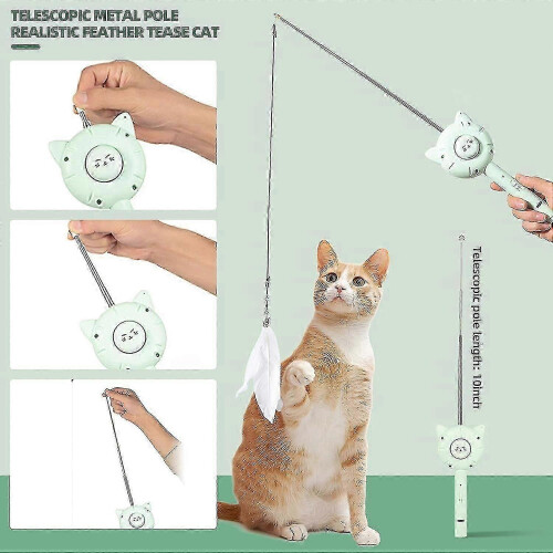 (Green) XinHan pcy Multi-Function Interactive Cat Toy 5 Light Patterns Retractable Wand Comb Brush 2