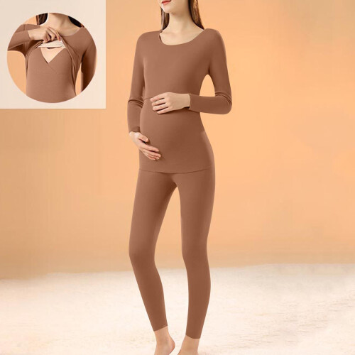 Women's Maternity Pajama Set Brown M 1