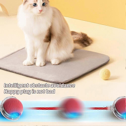(Red) Smart Electric Interactive Self-Rolling Ball Cat Teaser with Lights and Auto-Avoidance 2