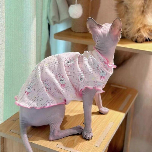 (M, Pink) Gilet in cotone rosa con lacci per gatti e coniglietti, ideale per cani Sphynx, Devon Rex e gattini. 1
