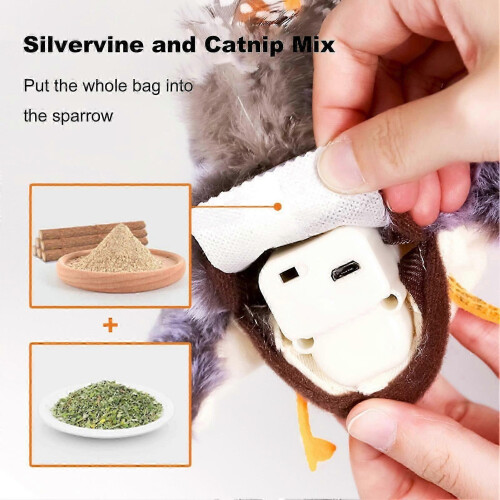(D) Feather Flyer Upgraded Simulated Chirping Flapping Bird Cat Toy 1