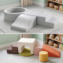 (StyleA Multi-Colour 7pcs) Dekko Soft Play Set Foam Blocks Baby Climbing Blocks Vellum Suede