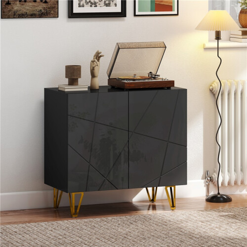 Modern Luxe High Gloss Sideboard, with Hairpin Legs - Black 2
