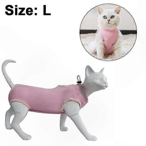 (Pink, L) Soft Post-Surgery Cat Recovery Suit Abdominal Wound Protective Pajama 1