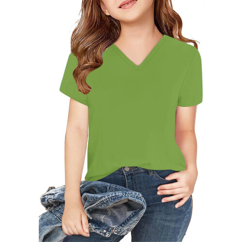 Girls Short Sleeve V-Neck Solid Top Green 4-5 Years 1