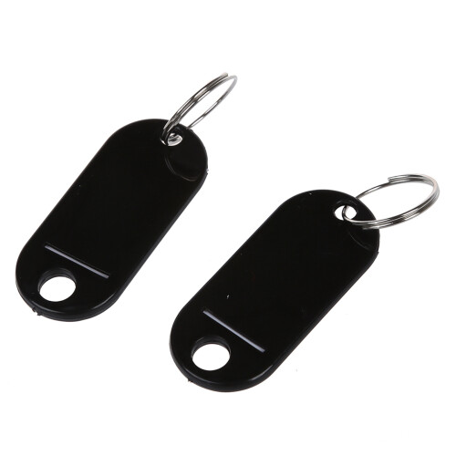100 Pcs Key ID Label Tags Split Ring Keyring Keychain Black 2