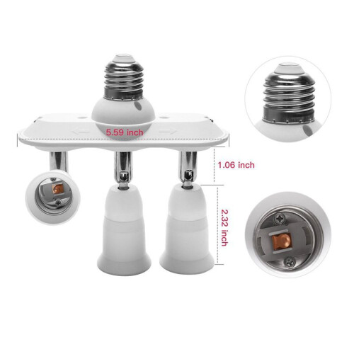 2X 3 in 1 E27 Adapter Converter Horizontal Designed 360 Degrees Adjustable 180 Degree Bendable Light Socket Splitter 1