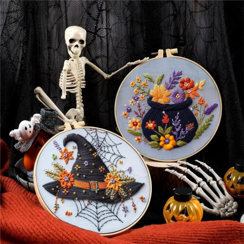 Halloween Embroidery Kit Ghost Gothic Cross Stitch Hoop 1