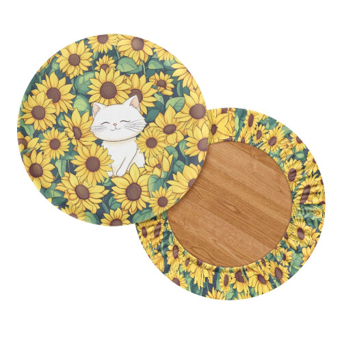 Sunflower Cat Bar Stool Cover Set of 2 Polyester Elastic 1
