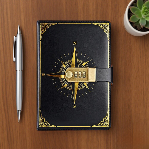 A5 Password Notebook with Lock Imitation Leather Vintage