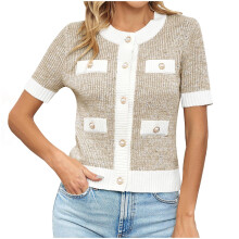 Women's Short Sleeve Button-Down Cardigan Sweater, Cropped