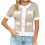 Women's Short Sleeve Button-Down Cropped Cardigan with 1