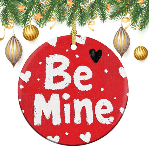 Ceramic Christmas Ornament Red White Heart Be Mine