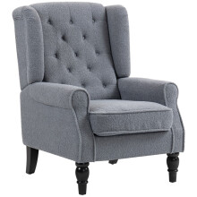 Wingback Accent Chair, Retro Upholstered Button Tufted Occasional Chair for Living Room and Bedroom, Grey